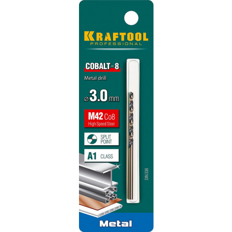 Сверло по металлу KRAFTOOL d=3 мм HSS-Co DIN 338 29656-3