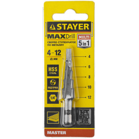 Ступенчатое сверло STAYER 4-12 мм 5 ступеней 29660-4-12-5