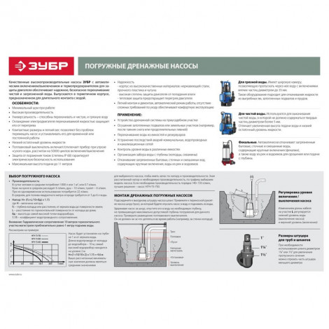Насос погружной дренажный для грязной воды ЗУБР НПГ-М1-750