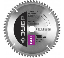 Диск пильный по алюминию и пластику ЗУБР 180х20 мм 60T 36853-180-20-60 Профессионал