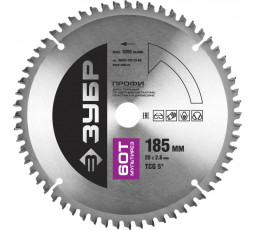 Диск пильный по алюминию и пластику ЗУБР 185х20 мм 60T 36853-185-20-60 Профессионал