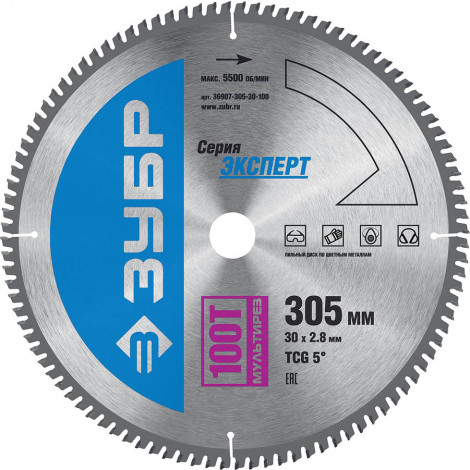 Диск пильный по алюминию и ламинату ЗУБР 305х30 мм 100T 36907-305-30-100