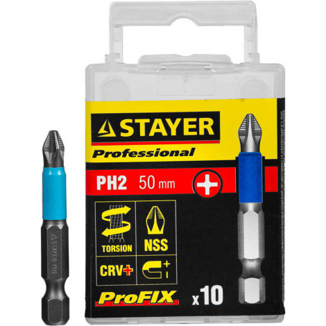 Биты для шуруповёрта STAYER PH2 50 мм 10 шт ProFix Phillips 26203-2-50-10_z01