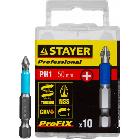 Биты для шуруповёрта STAYER PH1 50 мм 2 шт ProFix Phillips 26203-1-50-10_z01