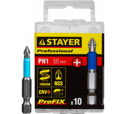 Биты для шуруповёрта STAYER PH1 50 мм 2 шт ProFix Phillips 26203-1-50-10_z01