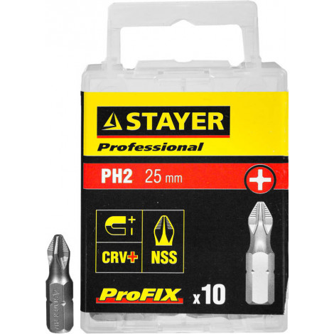 Биты для шуруповёрта STAYER PH2 25 мм 10 шт ProFix Phillips 26201-2-25-10_z01