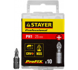 Биты для шуруповёрта STAYER PH1 25 мм 10 шт ProFix Phillips 26201-1-25-10_z01