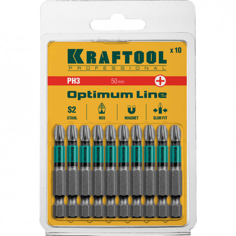 Биты для шуруповёрта KRAFTOOL PH3 50 мм 10 шт Optimum Line 26122-3-50-10