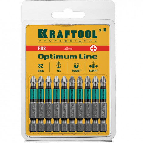 Биты для шуруповёрта KRAFTOOL PH2 50 мм 10 шт Optimum Line 26122-2-50-10