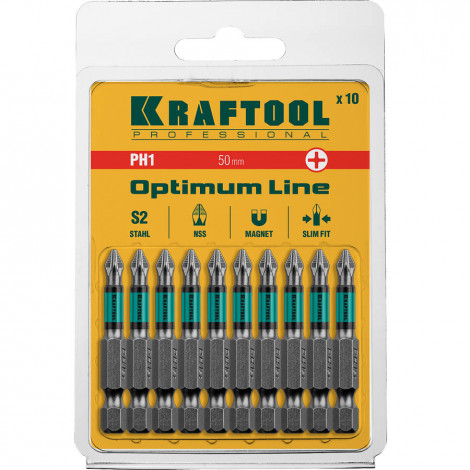 Биты для шуруповёрта KRAFTOOL PH1 50 мм 10 шт Optimum Line 26122-1-50-10