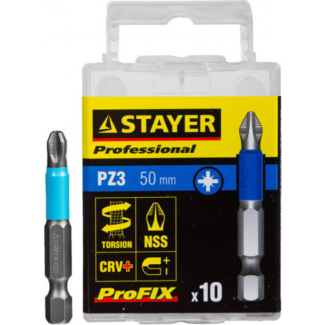 Биты для шуруповёрта STAYER PZ3 50 мм 10 шт ProFix Pozidriv 26223-3-50-10_z01