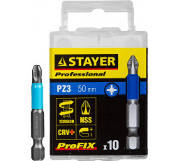 Биты для шуруповёрта STAYER PZ3 50 мм 10 шт ProFix Pozidriv 26223-3-50-10_z01