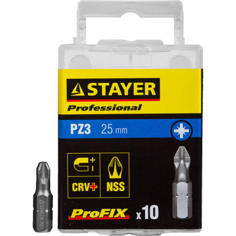 Биты для шуруповёрта STAYER PZ3 25 мм 10 шт ProFix Pozidriv 26221-3-25-10_z01