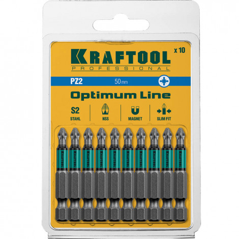 Биты для шуруповёрта KRAFTOOL PZ2 50 мм 10 шт Optimum Line 26124-2-50-10