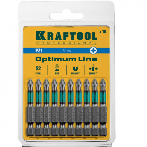 Биты для шуруповёрта KRAFTOOL PZ1 50 мм 10 шт Optimum Line 26124-1-50-10