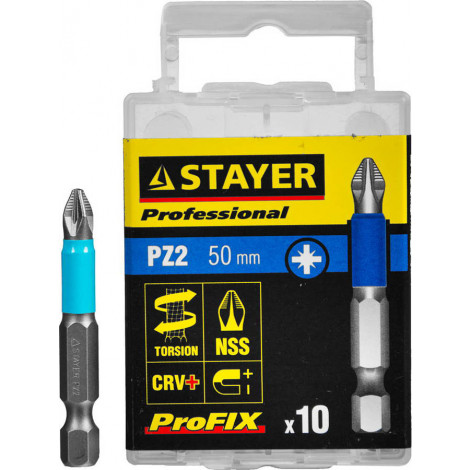 Биты для шуруповёрта STAYER PZ2 50 мм 10 шт ProFix Pozidriv 26223-2-50-10_z01