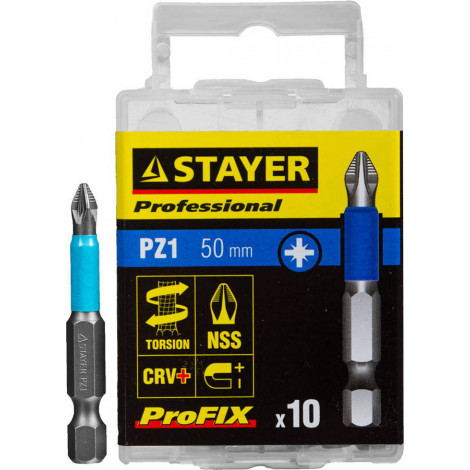 Биты для шуруповёрта STAYER PZ1 50 мм 10 шт ProFix Pozidriv 26223-1-50-10_z01