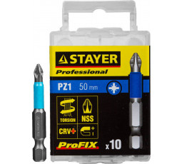 Биты для шуруповёрта STAYER PZ1 50 мм 10 шт ProFix Pozidriv 26223-1-50-10_z01