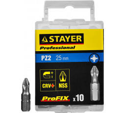 Биты для шуруповёрта STAYER PZ2 25 мм 10 шт ProFix Pozidriv 26221-2-25-10_z01