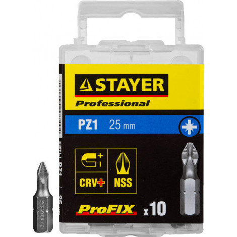 Биты для шуруповёрта STAYER PZ1 25 мм 10 шт ProFix Pozidriv 26221-1-25-10_z01