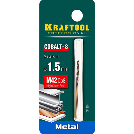Сверло по металлу KRAFTOOL d=1.5 мм HSS-Co DIN 338 29656-1.5