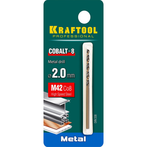 Сверло по металлу KRAFTOOL d=2 мм HSS-Co DIN 338 29656-2