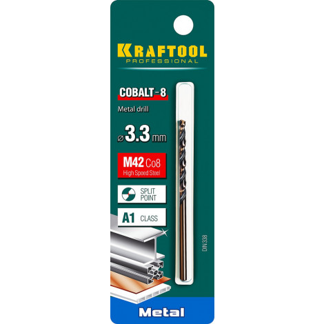Сверло по металлу KRAFTOOL d=3.3 мм HSS-Co DIN 338 29656-3.3