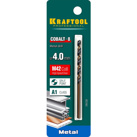 Сверло по металлу KRAFTOOL d=4 мм HSS-Co DIN 338 29656-4