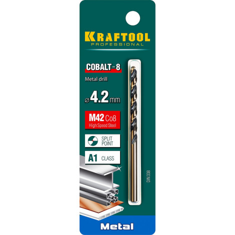 Сверло по металлу KRAFTOOL d=4.2 мм HSS-Co DIN 338 29656-4.2