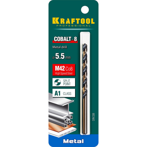 Сверло по металлу KRAFTOOL d=5.5 мм HSS-Co DIN 338 29656-5.5