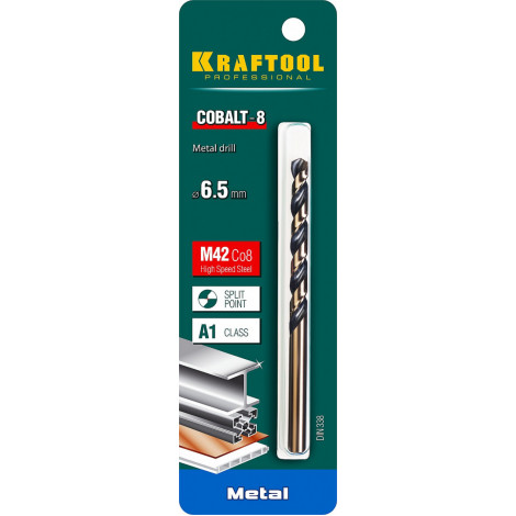 Сверло по металлу KRAFTOOL d=6.5 мм HSS-Co DIN 338 29656-6.5