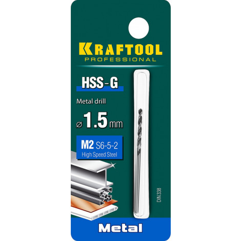 Сверло по металлу KRAFTOOL d=1.5 мм HSS-G DIN 338 29651-1.5