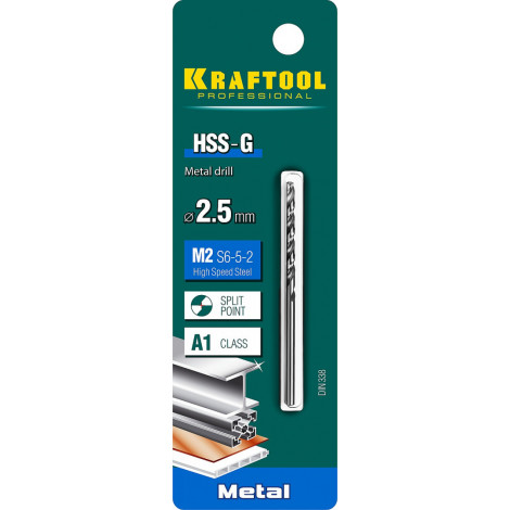 Сверло по металлу KRAFTOOL d=2.5 мм HSS-G DIN 338 29651-2.5