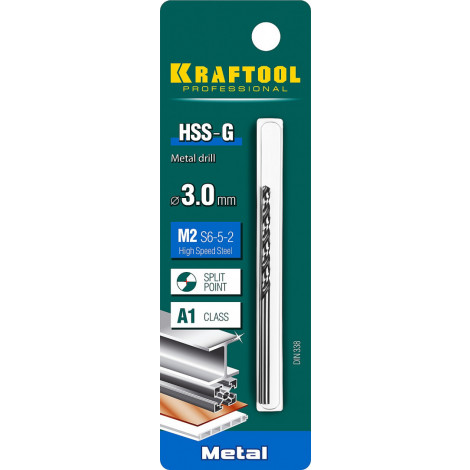 Сверло по металлу KRAFTOOL d=3 мм HSS-G DIN 338 29651-3