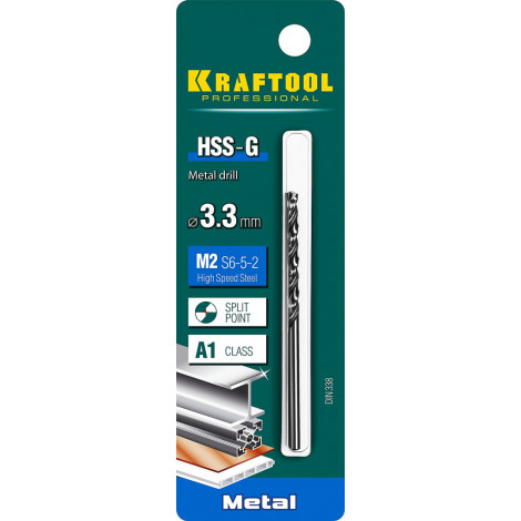 Сверло по металлу KRAFTOOL d=3.3 мм HSS-G DIN 338 29651-3.3