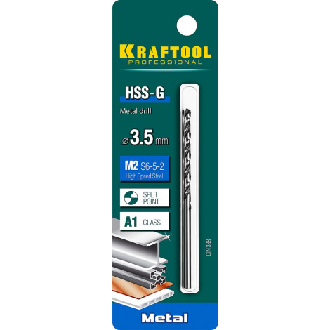 Сверло по металлу KRAFTOOL d=3.5 мм HSS-G DIN 338 29651-3.5