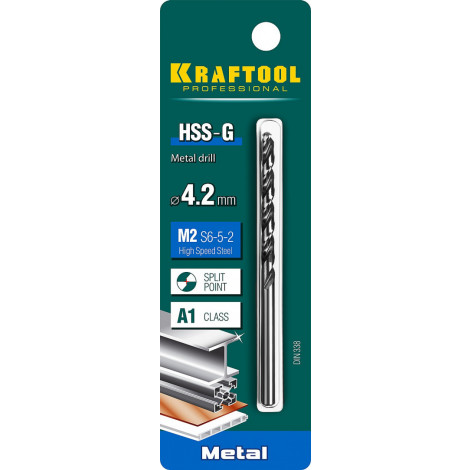 Сверло по металлу KRAFTOOL d=4.2 мм HSS-G DIN 338 29651-4.2