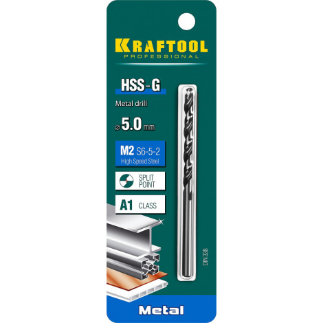 Сверло по металлу KRAFTOOL d=5 мм HSS-G DIN 338 29651-5