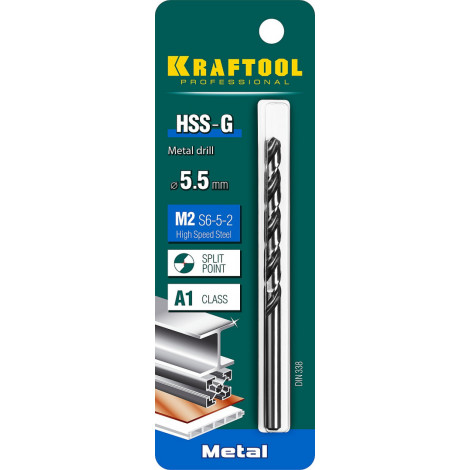 Сверло по металлу KRAFTOOL d=5.5 мм HSS-G DIN 338 29651-5.5