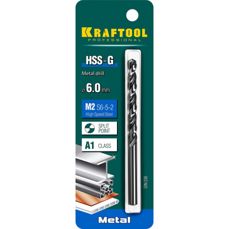 Сверло по металлу KRAFTOOL d=6 мм HSS-G DIN 338 29651-6