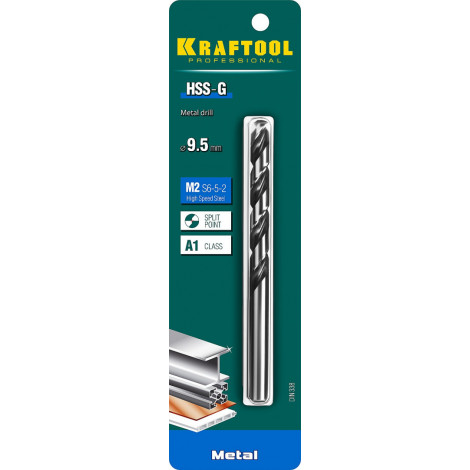 Сверло по металлу KRAFTOOL d=9.5 мм HSS-G DIN 338 29651-9.5
