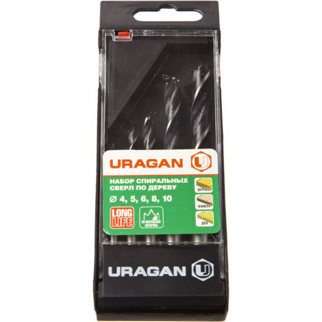 Набор спиральных сверл URAGAN 5 шт 4-5-6-8-10 мм 29419-H5