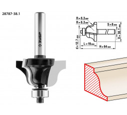 Фреза кромочная калевочная ЗУБР №4 d=38.1 мм 28787-38.1