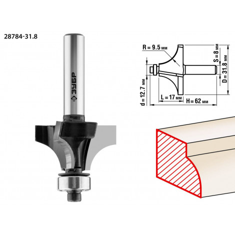 Фреза кромочная калевочная ЗУБР №1 d=38.1 мм 28784-31.8