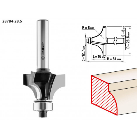 Фреза кромочная калевочная ЗУБР №1 d=28.6 мм 28784-28.6