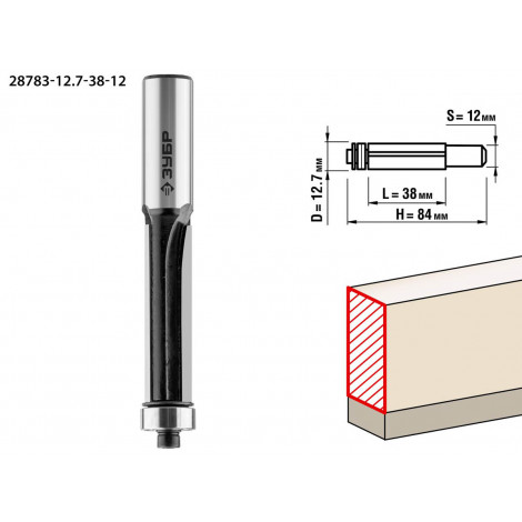 Фреза кромочная прямая с нижнем подшипником ЗУБР d=12.7 мм 28783-12.7-38-12