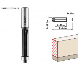 Фреза кромочная прямая с нижнем подшипником ЗУБР d=12.7 мм 28783-12.7-38-12
