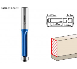 Фреза кромочная прямая с нижнем подшипником ЗУБР d=12.7 мм 28728-12.7-38-12
