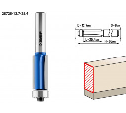 Фреза кромочная прямая с нижнем подшипником ЗУБР d=12.7 мм 28728-12.7-25.4