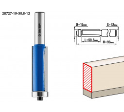 Фреза кромочная прямая с нижнем подшипником ЗУБР d=19 мм 28727-19-50.8-12